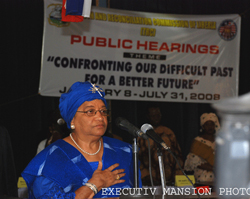 President Sirleaf before the TRC early this year....